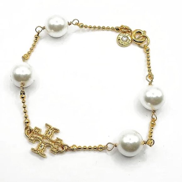 Tory Burch Milgrain Logo Pearl Bracelet NWOT - Picture 4 of 8